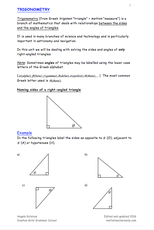 trigonometry assignment year 10