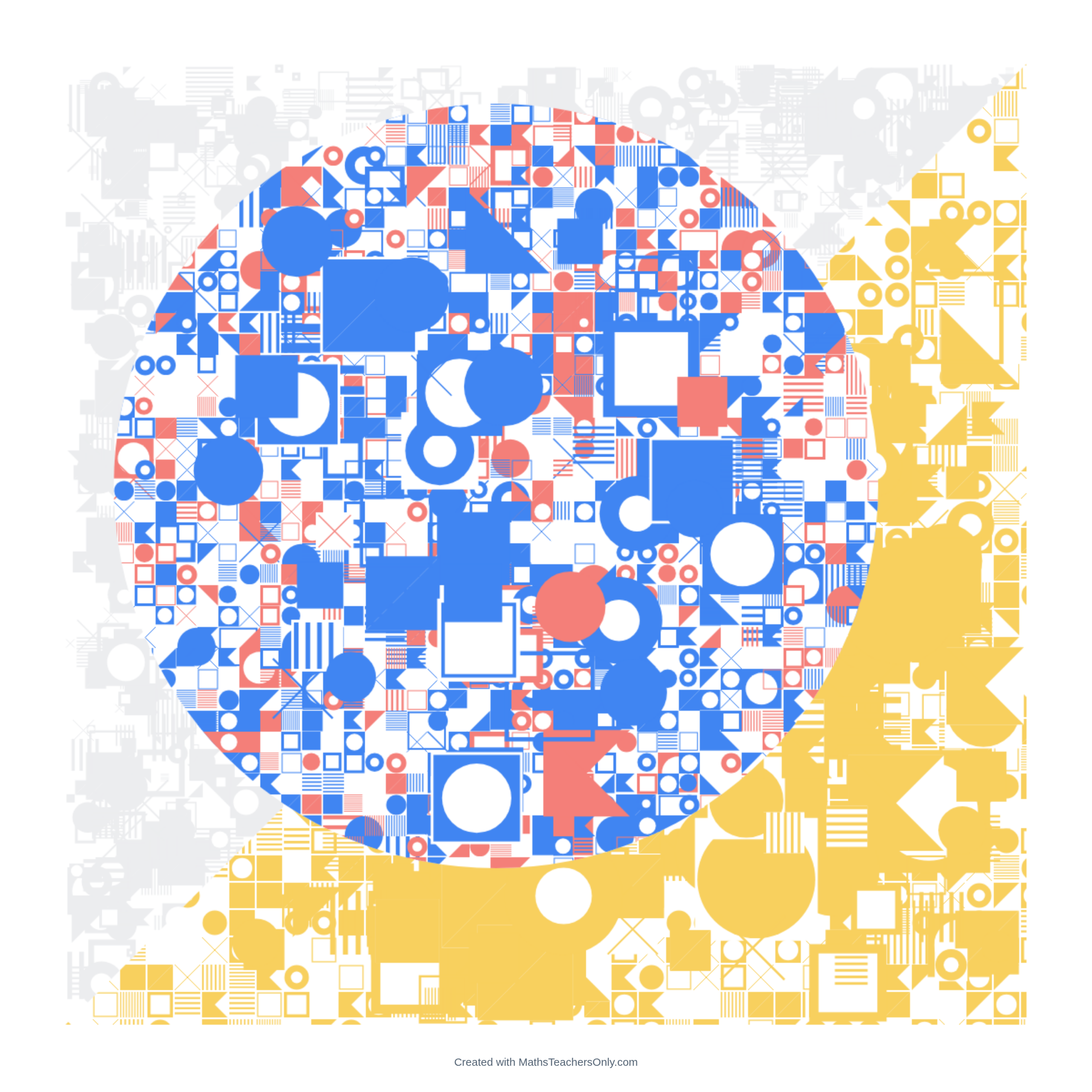 Blue, coral, yellow and pale-grey Pi artwork from the interactive generator